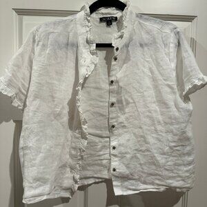 Jcrew White Ruffled Button Down